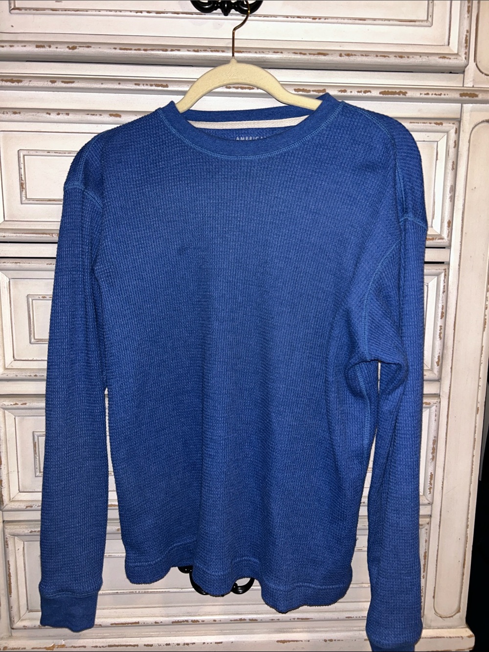American Eagle Outfitters Royal Blue Waffle Thermal Crewneck